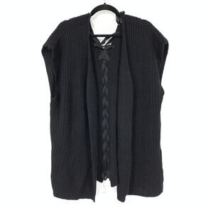 David and Young Women's O/S Open Front Lace Up Back Cardigan Sweater Vest Black